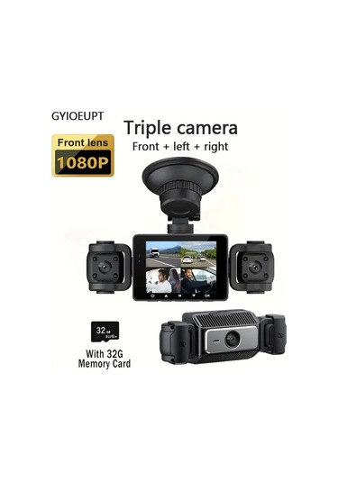 Xuweiwei Gyıoeupt 3 Kanallı Tachograph Black 3 Camera No Card Ön Lens 1080p Sol Sağ Lens 480p Gece Görüş Hdr G Sensor Geniş Açı Araç Kamerası