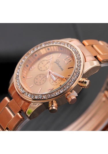 Padalink Bayanlar İçin Gümüş Rose Altınlı, Üç Gözlü, Taşlı, Dayanıklı Çelik Kordonlu, Stiliş Günlük & Özel Etkinlikler Kol Saati Diğer