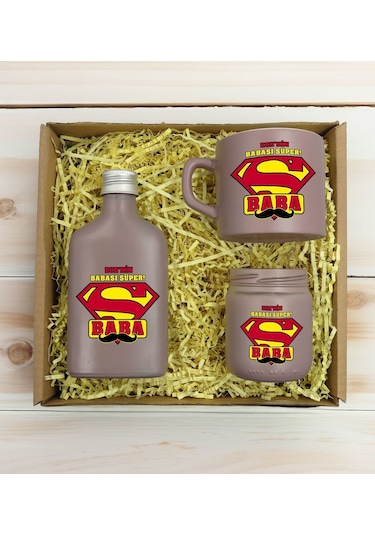 Bk Gift Kişiye Özel İsimli Dtf Baba Temalı Mat Gri Kahve Fincanı + Kolonya + Mum Setii 2