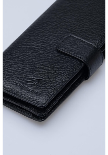 DERİNSS DRC7533 Hakiki Deri Patlı Siyah Cüzdan & Telefonluk