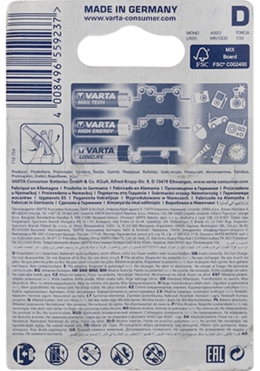 Varta 4920 Longlife Power Alkalin Büyük Boy D Pil 2'li
