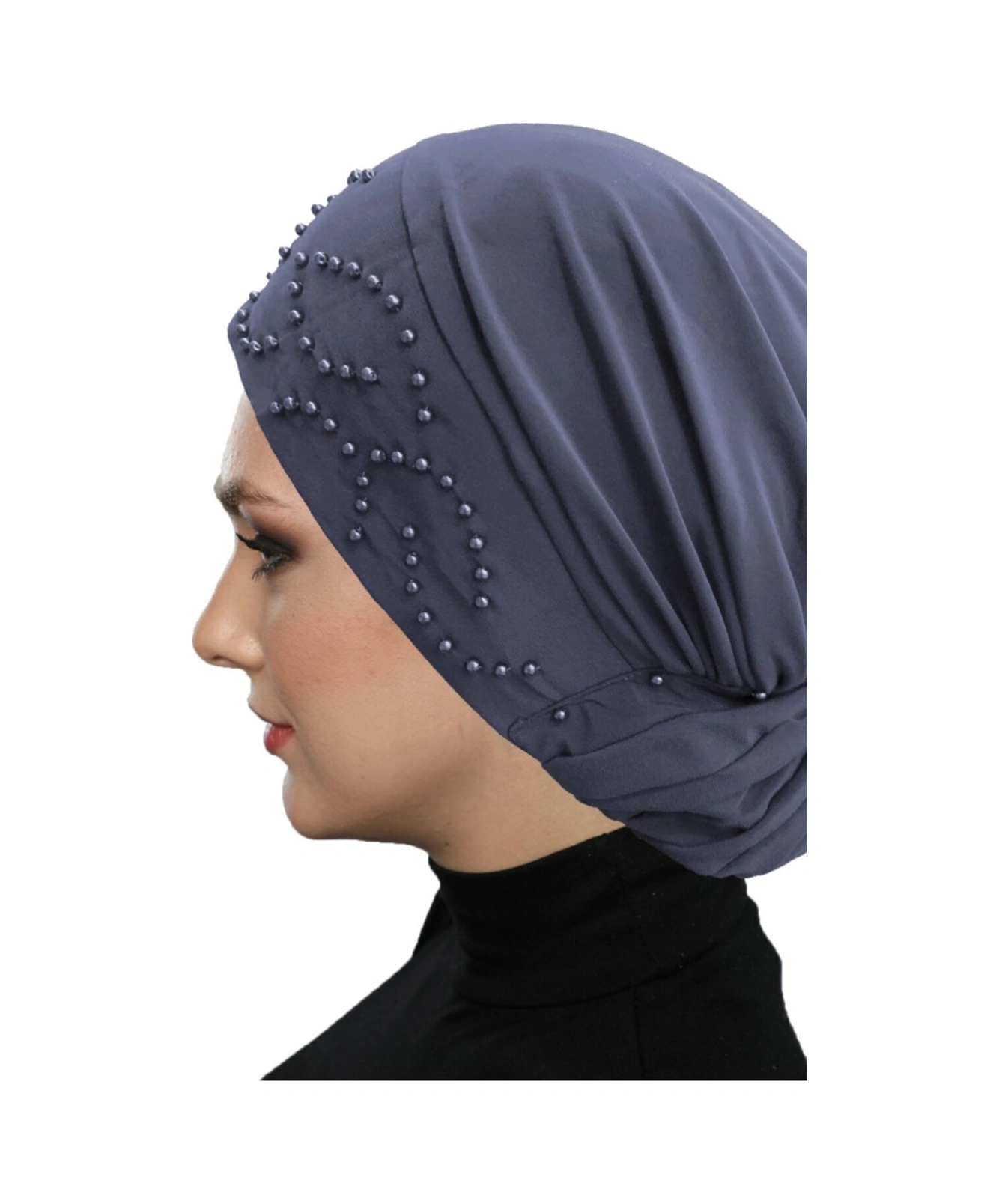 Topuzlu Koyu Gri Hazır Türban Tesettür Bone Koyu Gri