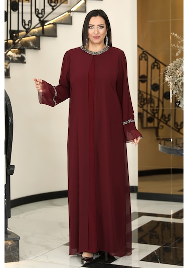 Raika Moda Sultan Büyük Beden Tesettür Abiye Bordo
