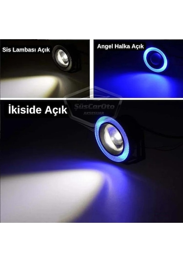 Peugeot Boxer Uyumlu Üniversal Mercekli Angel Sis Farı Metal Su Geçirmez 76 Mm Buz Mavi Halkalı Gündüz Farı Angel Eyes 2 Adet 00 Şüscaroto Aksesuar