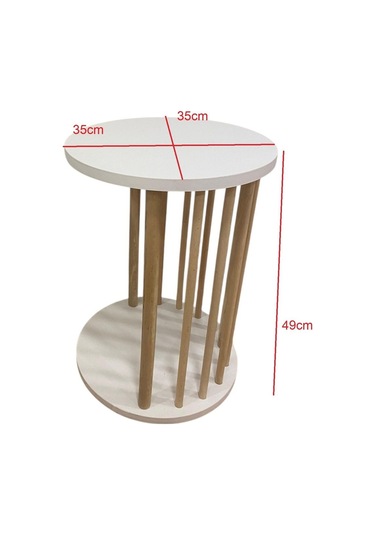 İkili Set Orta Sehpa Ahşap Ayaklı Sehpa İki Raflı Sehpa Dekoratif Sehpa Gazetelikli Beyaz - Antrasit