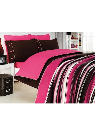 Akrilik Örgü Battaniye Seti Tek Kişilik Kahve Fuşya