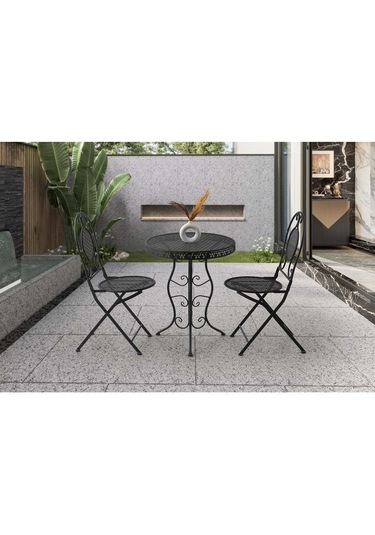 Mobilgen Siyah 2 Adet Sandalyeli Ferforje Bistro Masa Takımı