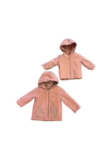 Verscon Kız / Erkek Bebek Peluş Fermuarlı Kapüşonlu Mont-11357-gül Kurusu Gül Kurusu