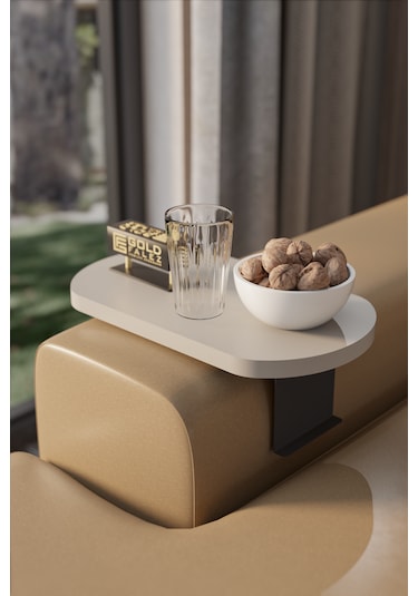 İkili Yan Sehpa Ayarlanabilir Tepsi Oval Dekoratif Beyaz