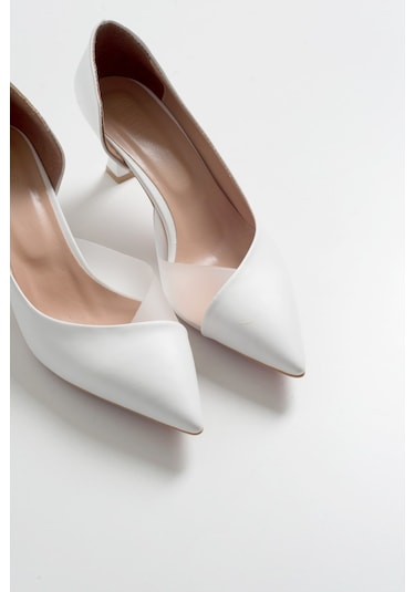 Luvishoes 353 Beyaz Cilt Topuklu Kadın Ayakkabı Beyaz Cilt