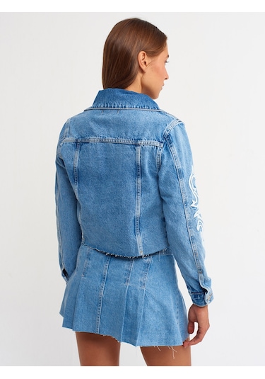 Dilvin Kabartma İşlemeli Kot Mont Mont