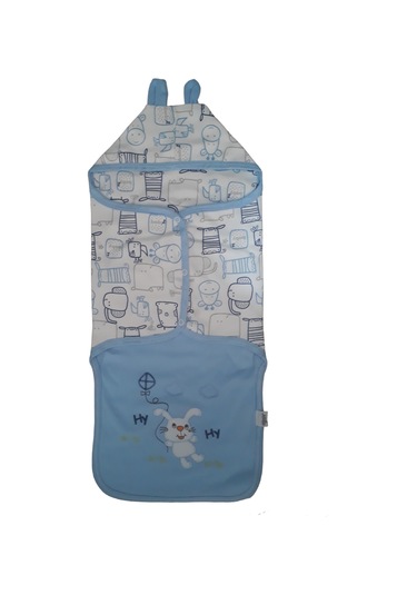 Aymix Erkek Bebek Için Kapüşonlu Penye Kundak Battaniye Mavi