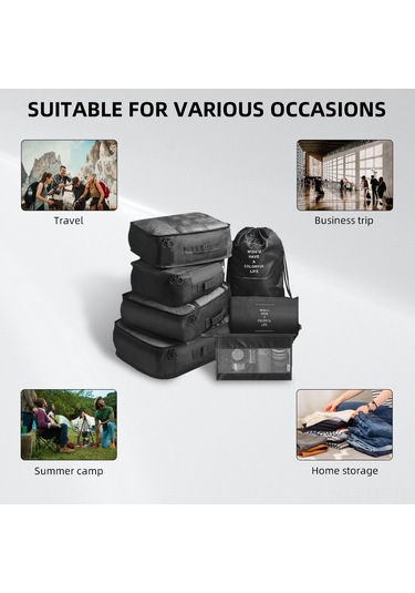 Mufunye Seyahat Çantası Organizatörü 7 Parça Su Geçirmez Sıkıştırma Çantaları Siyah