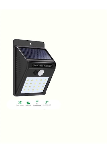Solar Enerjili 20 Led Duvar Lambası Hareket Sensörlü, Su Geçirmez, Kablo Gerektirmez