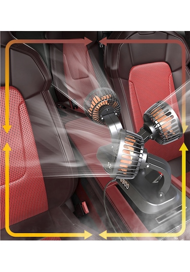 Reedark 12v Araç Fani 3 Lü Çıktı 2 Hızlı 360 Döner Soğutucu Kamyon Minivan Sedan + Park Numarası Kartı