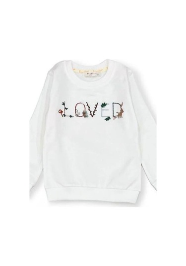 Kız Çocuk Loved Nakışlı Pamuklu Eşofman Takım-14382 Ekru