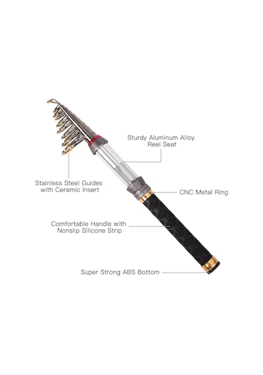 Yuntech01 Kalıcı Karbon Fiber Olta Kamışı, Alüminyum Makine Tabanı Ve Seramik İç Dolgulu Paslanmaz Çelik Rehberlerle, 1.8m Uzunlukta, Kaymaz Kork Kolu