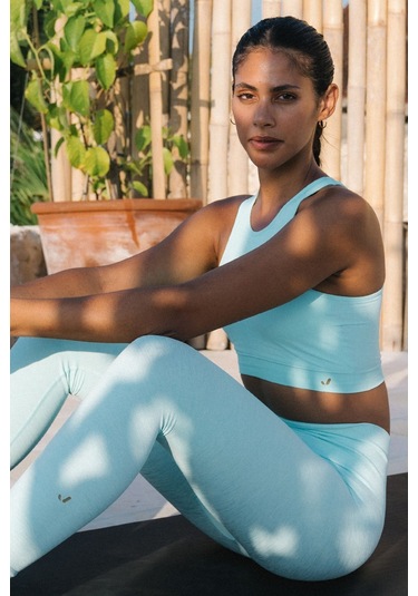 Jerf Palmi Kendinden Desenli Yuvarlak Yaka Kaplı Bra Turkuaz