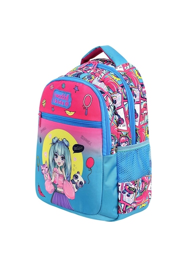 Waddell Lisanslı Pembe-turkuaz Anime Kız Desenli Kız Çocuk İlkokul Sırt Çantası Ve Beslenme Çantası