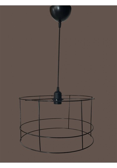 Silindir Avize Teli , İskeleti Büyük Boy 35x20 Cm Siyah Statik Boyalı Duy Takımı Dahil Beyaz