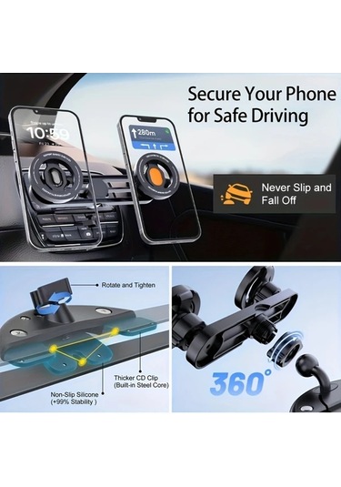 Dashanshop Araç İçin Manyetik Iki Elle Telefon Tutucu 360 Derece Dikey Yatay Döner İphone Uyumlu 16 15 14 13 12 Serisi Siyah