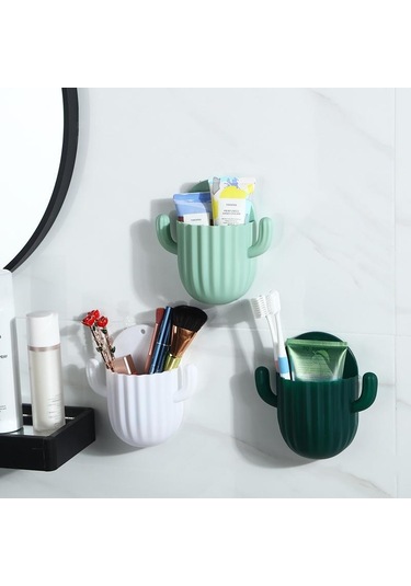 Diş Fırçası Tutucu Ev Duvar Kendinden Yapışkanlı Dikişsiz Kaktüs Depolama Rafı Tıraş Makinesi Organizatör Drenaj Raf Banyo Aksesuarları Mavi