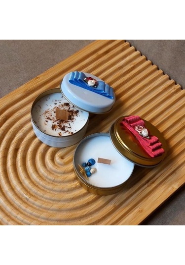 Uretti - Ayşe 7362 1459 El Yapımı 2'li Çikolata Ve Vanilya Kokulu Metal Kutuda Mum - 3 X 7 Cm Beyaz