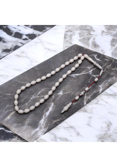 Beyzi Kesim Krem Corian Mermer Tesbih 12x8 Mm