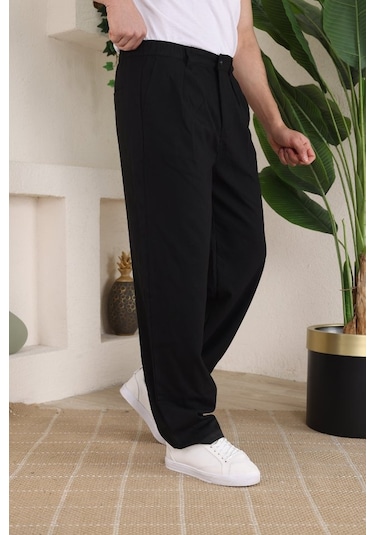 Etiler Collection Erkek Beli Lastikli Pileli Baggy Pantolon Siyah