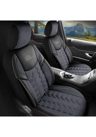 Panda Berlin Serisi Jakar Kumaş Oto Koltuk Kılıfı - Füme - Siyah