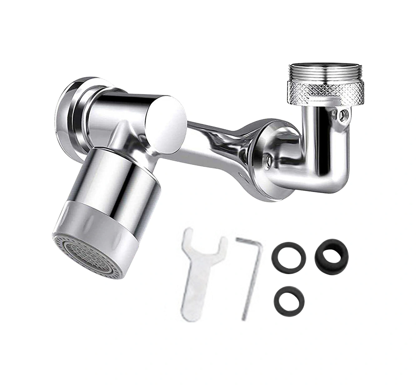 Dofolink Gümüş Ev Fıçısı Uzatıcı - 3x360 Döner Mekanik Kolu, Duvarlı Ve Köpürtü Modlu Çift Su Akışı Gümüş