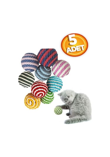 Tineke İp Sarma Renkli Kedi Oyun Topu 5'li 4 CM