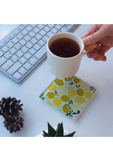 Decorita Cam Bardak Altlığı Sarı Limonlar 4'lü Takım 10 x 10 CM Sarı