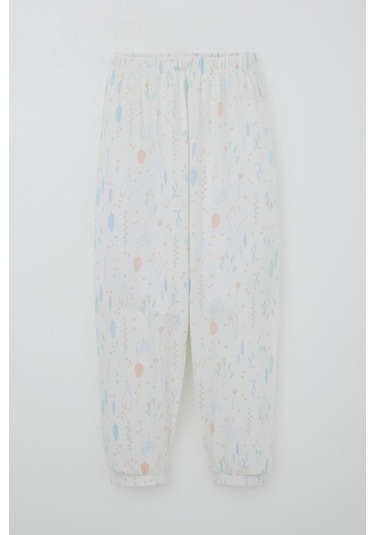 Breeze Kız Çocuk Pijama Takımı Bahar Fısıltısı Renkli Yapraklar Desenli 4-8 Yaş, Ekru Ekru