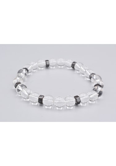 Hakiki Doğal Hematitli Kristal Kuvars Taşı Bileklik Gri