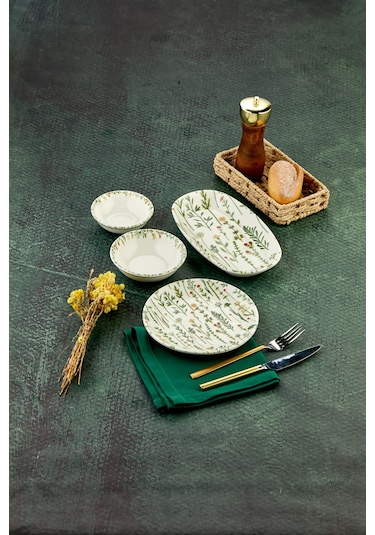 Cooker 10 Parça 4 Kişilik Mimoza Kahvaltı Takımı - Lüx Kahvaltılık Sunum Seti Tabağı Yeşil