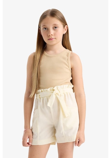 Defacto Kız Çocuk Cepli Paperbag Şort C0266A824SMER99 Ekru