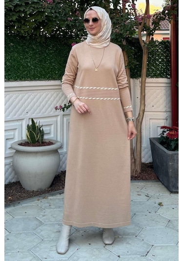 Rabia Şamlı Samanyolu Bej Triko Elbise Normal