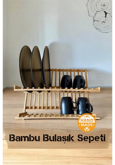 El Yapımı Bambu Katlanabilir Tabaklık & Bulaşıklık 43 X 34 Cm