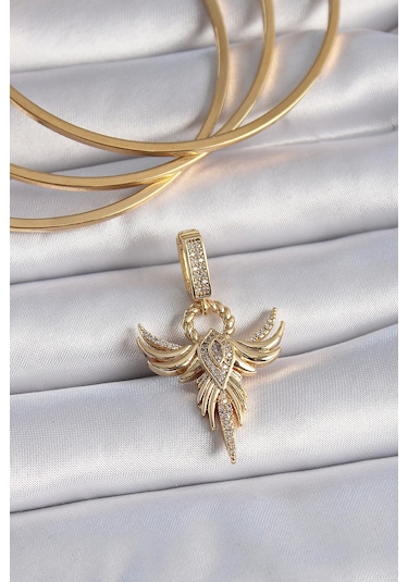 Pirinç Gold Renk Zirkon Taşlı Anka Kuşu Model Ajda Charm Çok Renkli
