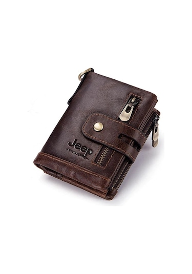Alibee Jeep Erkek Deri Cüzdan Şık Tasarım Fonksiyonel Zincir Aksesuarlı Kahverengi