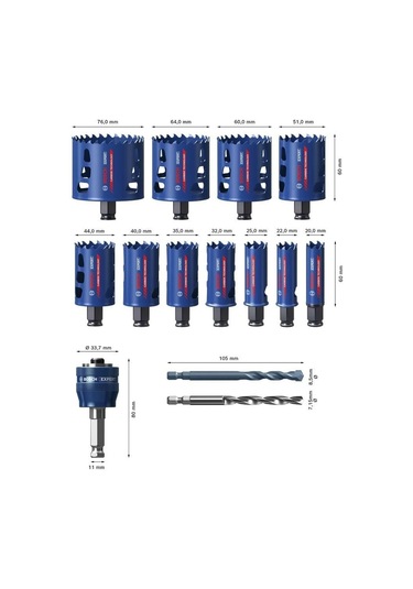 Bosch Expert Tough Material Delik Açma Testeresi Seti 20/22/25/32/35/40/44/51/60/64/76 mm 14 parça -2608900447
