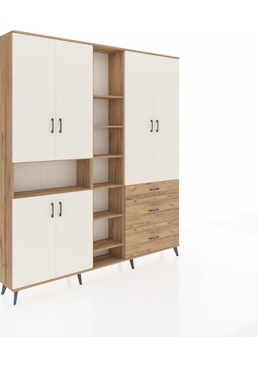 Arges Dolap 13 Raflı 3 Çekmeceli 6 Kapaklı 220x30x243 Çam-aytaşı/çam Aytası/atlas Çam