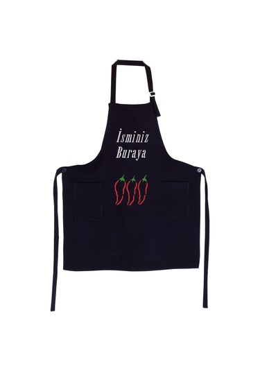 Mutfak Önlüğü Kişiye Ve İsme Özel Nakışlı Mutfak Önlüğü Biber01 Farklı Renkler Siyah