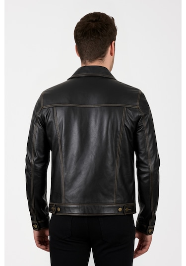 Derije Sanchez Hakiki Deri Erkek Siyah Kot Model Mont Siyah