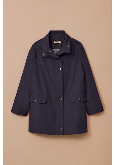 Kadın Büyük Beden Şerit Astarlı Cepli Trençkot - Lacivert Lacivert