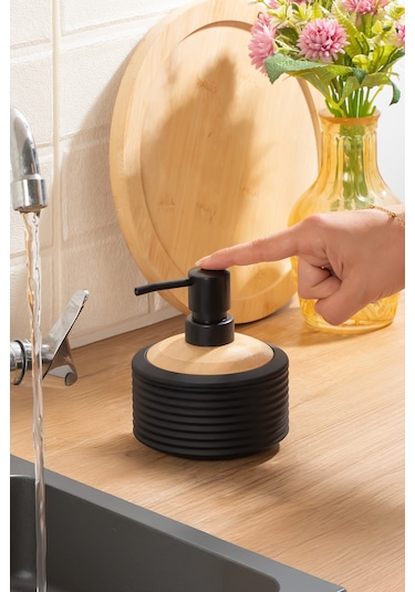 Porsima 3152 Banyo Ve Mutfak Sıvı Sabunluk 350ml Siyah-ahşap Siyah