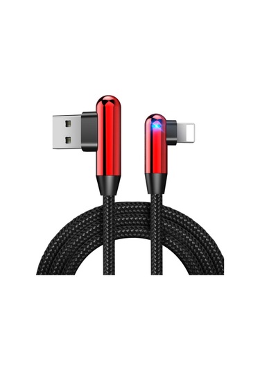 iPhone Uyumlu Lightning 90 Derece Led Işık Gamer Şarj Ve Data Kablo