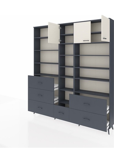 Arges Dolap 17 Raflı 6 Çekmeceli 3 Kapaklı 220x30x243 Antrasit-aytaşı/antrasit Aytası/antrasıt