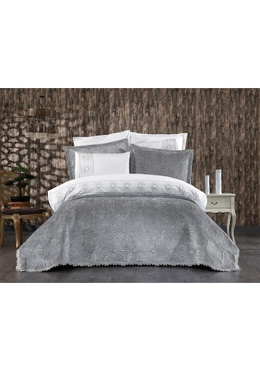 Blenda Lüx Nakışlı Çeyiz Paketi 9 Parça Gri Gri